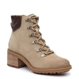 Lucky Brand Dark Lace-Up Bootie in Dune/Oiled Suede